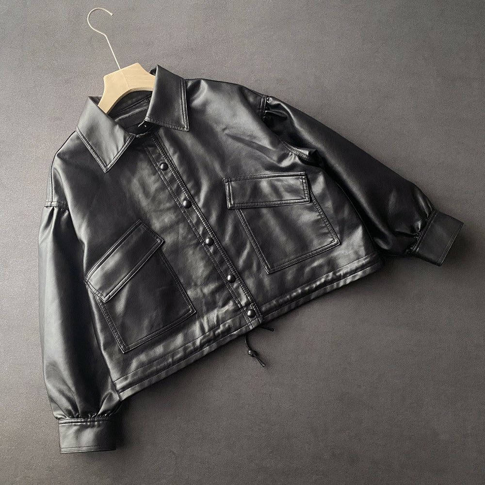 Chic Crop Leather Jacket by Olivia Klein