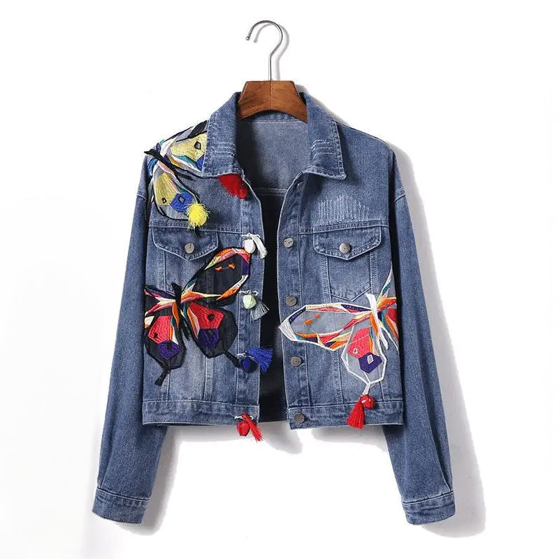 Claire Embroidered Butterfly Denim Jacket