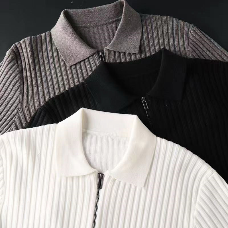 John Wellington Pinstripe Polo Sweater