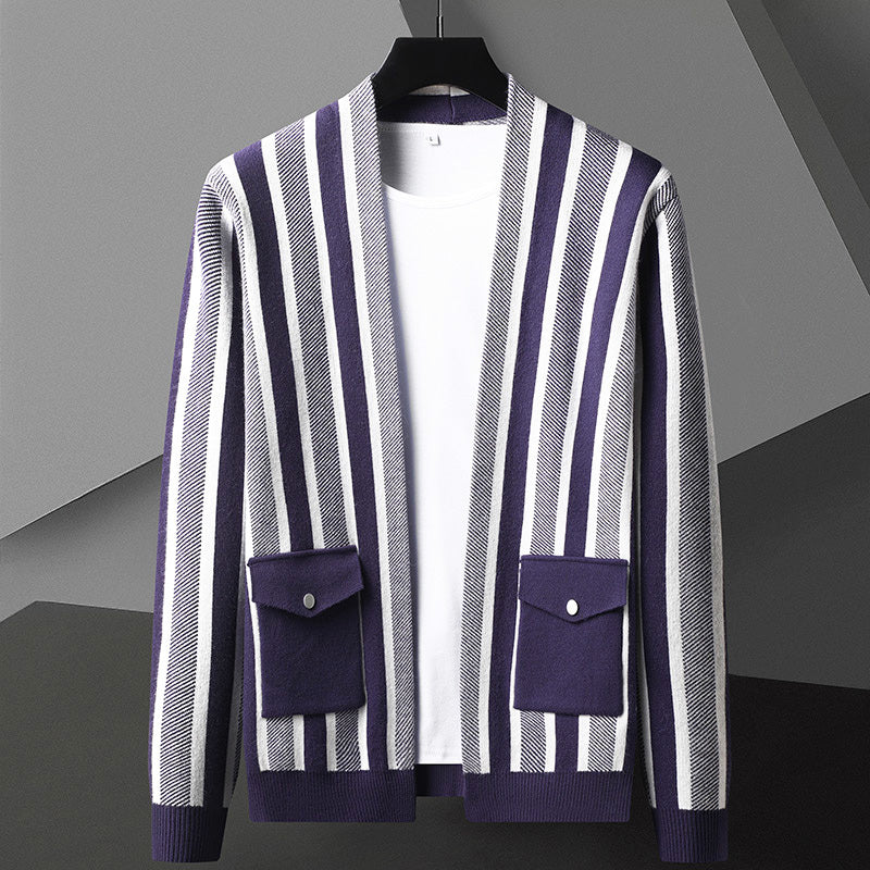 John Wellington Striped Cashmere Cardigan